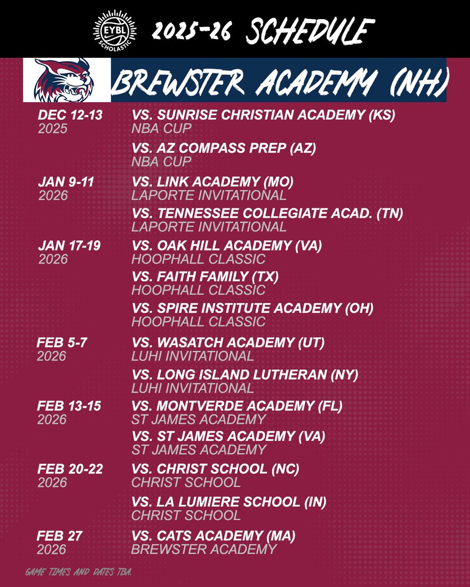 2025-26 Nike EYBL Scholastic League Schedule for Brewster Academy ✈️ 🌎 🏀