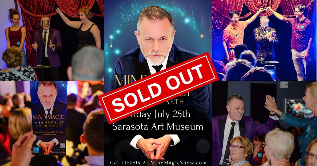 joshuaseth's tweet image. 🎉 Thank you Sarasota FL! Our premiere performance of Mind Magic LIVE on July 25th is now SOLD OUT - over a week ahead of time too!
Looking forward to blowing your minds next Friday night!! 🤯
🎟️ We will be announcing August show dates soon.