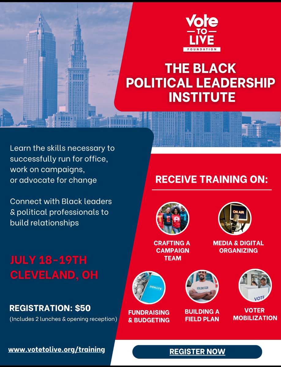 Final call ‼️ Register NOW for the Black Political Leadership Institute training taking place in Cleveland tomorrow and Saturday hosted by <a href="/CollectivePAC/">Collective PAC</a> As a host committee member I’ve secured a limited number of comp’d scholarship registrations. Sign up asap at