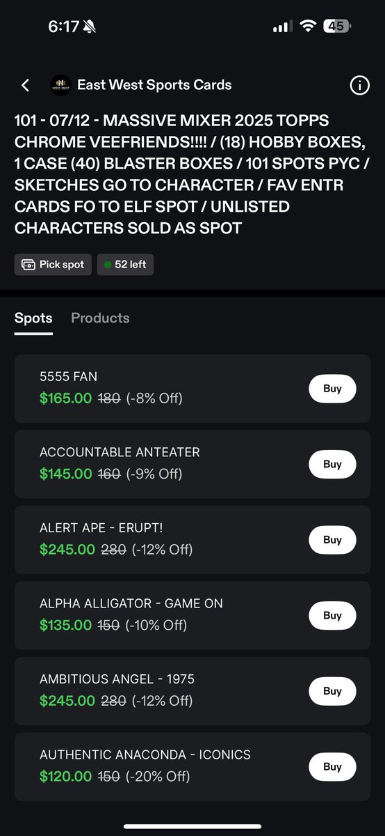 KrisCustoms (@kriscustoms_) on Twitter photo This man <a href="/BonafideCards/">Bonafide Cards</a> is live on Fanatics running a <a href="/veefriends/">VeeFriends</a> break a touch bigger than the one <a href="/ezrawithacamera/">ezrawithacamera.eth</a> and Kevin are running right now! How does he still have 50 spots live? Make it make senseโฆ..
get.fanatics.live/X8WW/rhqyj2ek go get your spots fam! This man <a href="/BonafideCards/">Bonafide Cards</a> is live on Fanatics running a <a href="/veefriends/">VeeFriends</a> break a touch bigger than the one <a href="/ezrawithacamera/">ezrawithacamera.eth</a> and Kevin are running right now! How does he still have 50 spots live? Make it make senseโฆ..
get.fanatics.live/X8WW/rhqyj2ek go get your spots fam!