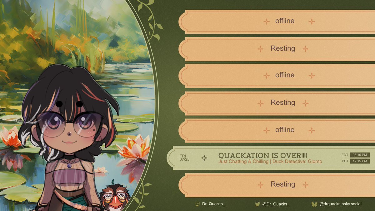 Dr_Quacks_'s tweet photo. Quackation is finally over! 

We're coming back w/ Duck Detective and a new schedule too. Starting next week, streams are gonna be on Fridays early to mid afternoons. See yall there for cozy vibes!

#WeekSchedule | #Streaming | #DuckDetective |#PNGtuber | #DuckStreamer https://t.co/V49A5PRIqL
