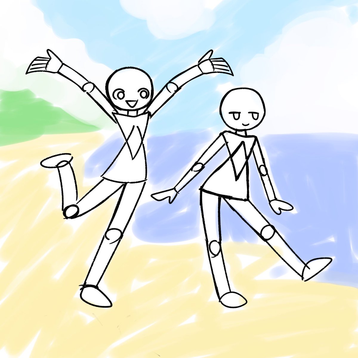 chabo_2645's tweet image. おはようございます!
水着イラストの構図案出し中です!
ツーショット全身かドアップアイスのどちらかが良いかな〜?
新絵柄練習も挟みながらゆっくり描いていきます〜!