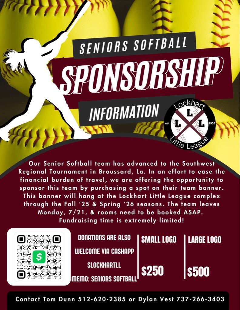 Lockhart Little League Senior Softball team is 3 wins away from the World Series! They can use any support to help them on their trip! 
gofund.me/2fc97bae