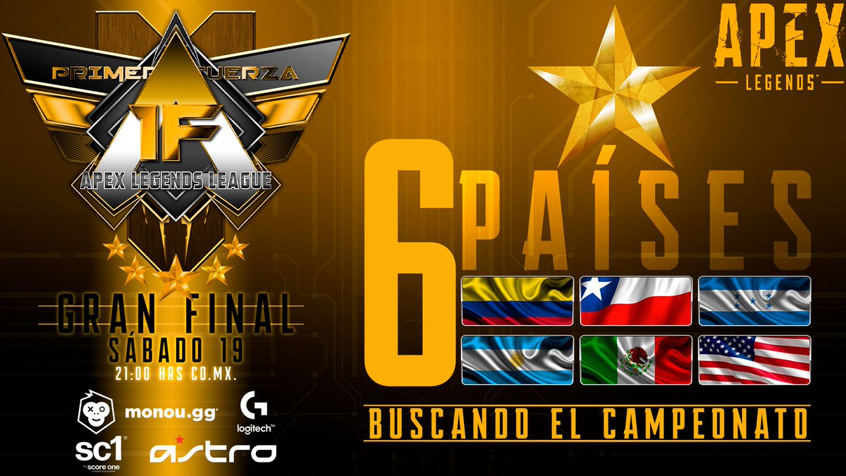 APEX LEGENDS LEAGUE

🟨GRAN FINAL PRIMERA FUERZA

🟡SÁBADO 19 21:00 HRS
🟡BATTLE ROYALE
🟡6 PAÍSES
🟡20 EQUIPOS
🟡60 JUGADORES

twitch.tv/deportedigital…

<a href="/PlayApex/">Apex Legends</a>
<a href="/PlayApexEsports/">Apex Legends Esports</a>
<a href="/Monougg/">Monou</a>
<a href="/ASTROGaming/">ASTRO Gaming</a>
<a href="/LogitechG/">Logitech G</a>
<a href="/sc1mx/">score one 🎮 sc1</a>
<a href="/EAlatam/">EA Latinoamérica</a>
<a href="/EA/">Electronic Arts</a>