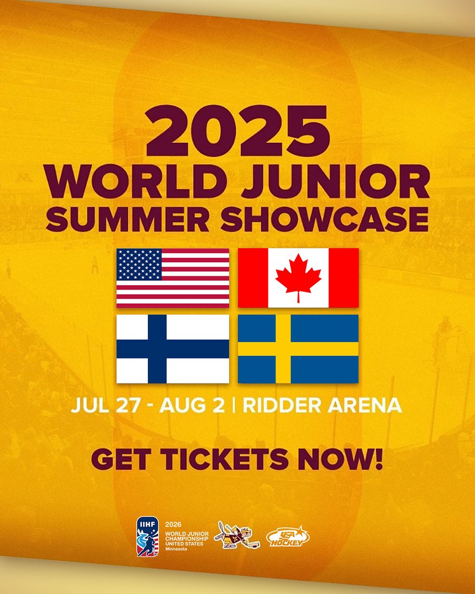 usahockey's tweet image. Looking for a summer hockey fix? We’ve got you covered!
Head to Ridder Arena for the World Junior Summer Showcase—your sneak peek at the action before the puck drops at December’s #WorldJuniors!
#WJSS 🎟️🎟️: bit.ly/40qxrRp