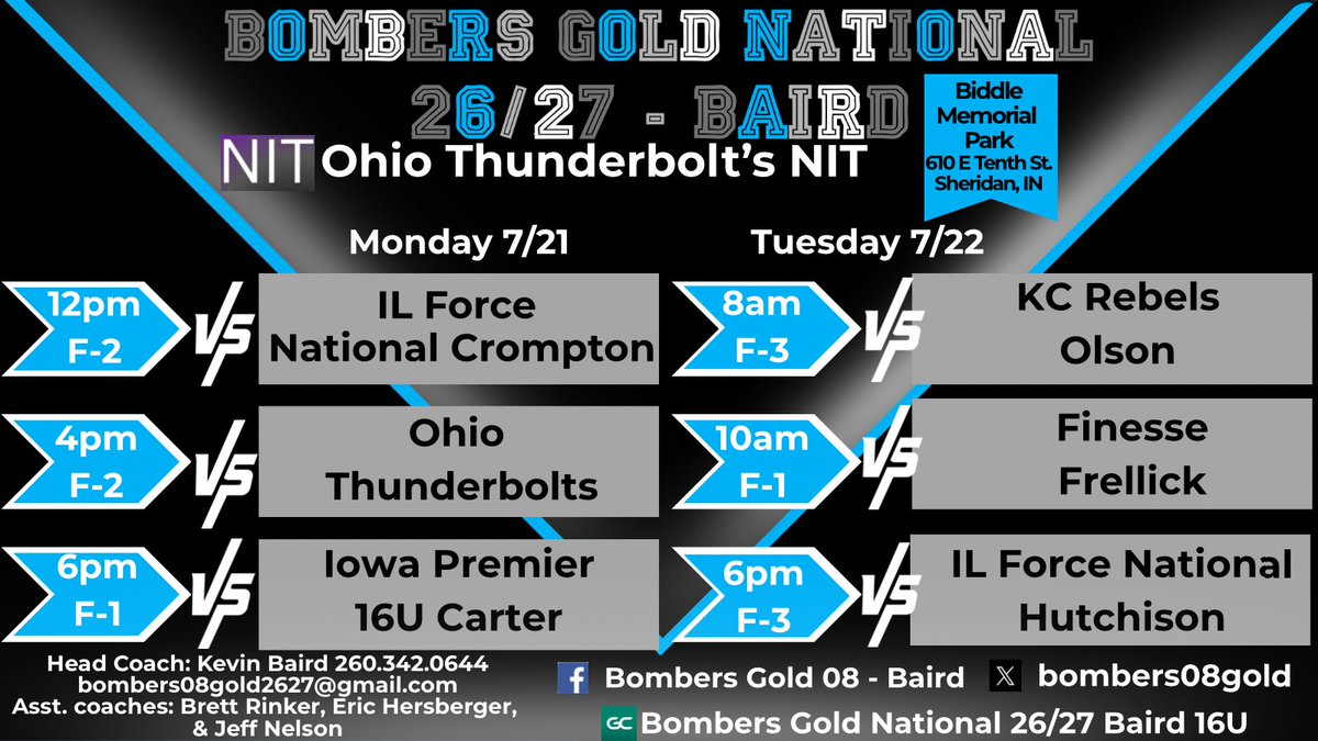 Bombers Gold National 26/27 Baird (@bombers08baird) on Twitter photo Bombers Gold National is back in action Monday at the Ohio Thunderbolts NIT! Last tournament of the season for this talented group. Catch us on GameChanger!
<a href="/TDanley2026/">Taylor Danley</a>
<a href="/lilycash2026/">Lily Cash</a>
<a href="/DalynneB_2026/">Dalynne Bussard</a>
<a href="/reese_knox_11/">Reese Knox 2026</a>
@averynelson2028
@aliyaedson05
<a href="/annarinker2026/">Anna Rinker</a>
<a href="/CarsonPetty2027/">Carson Petty</a> Bombers Gold National is back in action Monday at the Ohio Thunderbolts NIT! Last tournament of the season for this talented group. Catch us on GameChanger!
<a href="/TDanley2026/">Taylor Danley</a>
<a href="/lilycash2026/">Lily Cash</a>
<a href="/DalynneB_2026/">Dalynne Bussard</a>
<a href="/reese_knox_11/">Reese Knox 2026</a>
@averynelson2028
@aliyaedson05
<a href="/annarinker2026/">Anna Rinker</a>
<a href="/CarsonPetty2027/">Carson Petty</a>