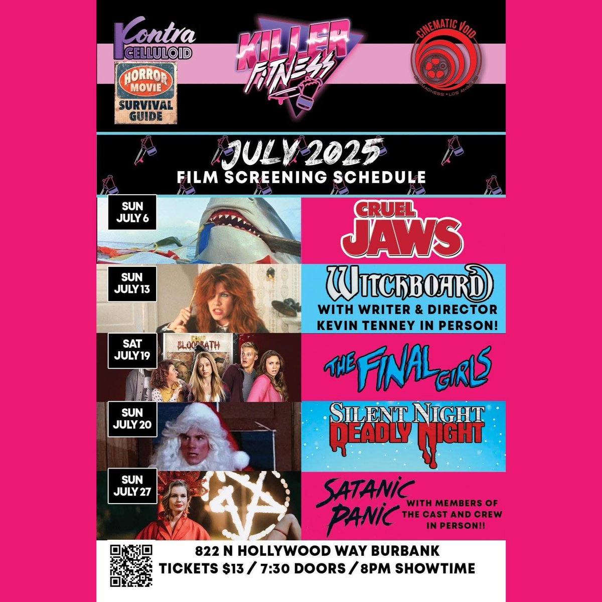 WeRIntoSurvival's tweet image. Killer Fitness, LA's new horror themed fitness classes & shop ALSO are screening films!
Sunday, July 27th, come join podcast hosts @TheTeriGamble & @juliacmarchese as they present Satanic Panic, with director Chelsea Stardust!
Get your tickets NOW at killerfitnessla.com