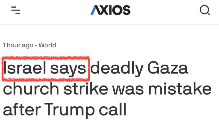 AssalRad's tweet photo. Israel is a genocidal state that has lied repeatedly to cover up its war crimes.

Leading a story with “Israel says” is propaganda, not journalism. https://t.co/gihJFQJ80Y