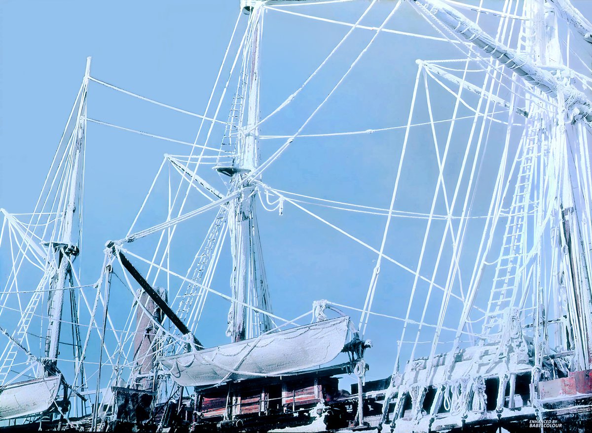 StuartHumphryes's tweet image. Here's a treat for fans of Ernest Shackleton's ill-fated Trans-Antarctic Expedition on The Endurance. This is a brand new clean-up of a rare colour paget plate, showing the frozen rigging of the Endurance in 1915, shortly before the ship sank beneath the ice. It was taken in…