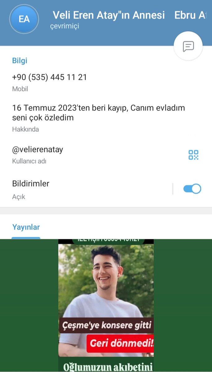 arnavuttt_kizii's tweet photo. Numaramız çıkar ailemiz sıkıntı yaşatır korkuyorum diyenler sizler için aile telegram hesabı açtı ve lütfen #VeliEren e ait fotoğraflar videolar ne varsa atarmisiniz aileye en azından nerde nefes alıyor aile bilmek istiyor bu belirsizlik kurt gibidir iki cihandada rahat vermez🤦🏻‍♀️ https://t.co/4O7ELkKIbP