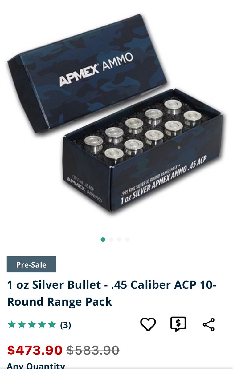 Best silver purchase I’ve made in years! Used my Bullion Card points and bought 10 silver bullets (non-functional) during a lightning sale from #APMEX for $75!
SCOOOOOORE!!!! 🪙