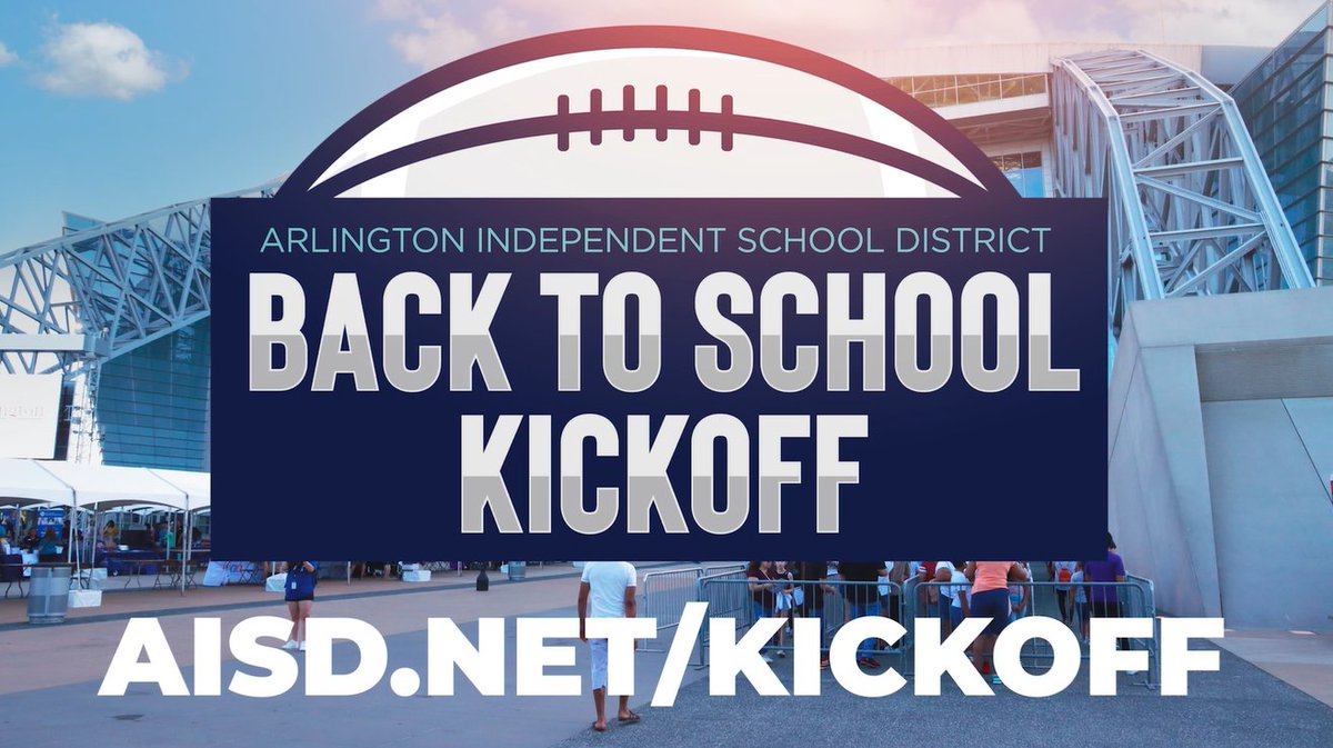 ArlingtonISD's tweet image. We’re excited to kick off the new school year! Are you? 

Register now to attend the annual Arlington ISD Back to School Kickoff on August 2 at the home of the Dallas Cowboys. 
🎒 Watch: youtu.be/KwsaTZOQxTc.
🏈 Register: BackToSchoolKickoff2025.eventbrite.com.