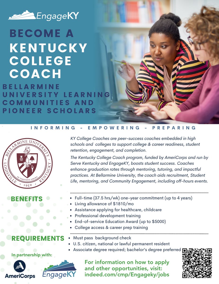 EngageKY (@engageky) on Twitter photo We're hiring for new positions at <a href="/bellarmineU/">Bellarmine University⚔️</a>! Visit indeed.com/cmp/Engageky/j… for more information! #KentuckyJobs #JobOpportunity #NewJobs #EngageKY #ServeKY #KHEAA #AmeriCorps #GetThingsDone #Education #CollegeAccess #StudentSuccess #CommunityImpact We're hiring for new positions at <a href="/bellarmineU/">Bellarmine University⚔️</a>! Visit indeed.com/cmp/Engageky/j… for more information! #KentuckyJobs #JobOpportunity #NewJobs #EngageKY #ServeKY #KHEAA #AmeriCorps #GetThingsDone #Education #CollegeAccess #StudentSuccess #CommunityImpact