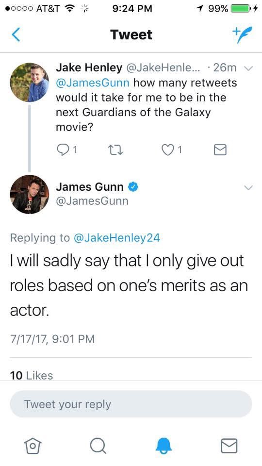 JakeDaaaSnake's tweet image. If only I knew you were going to be the head of DC Studios. I’d like to audition sometime @JamesGunn