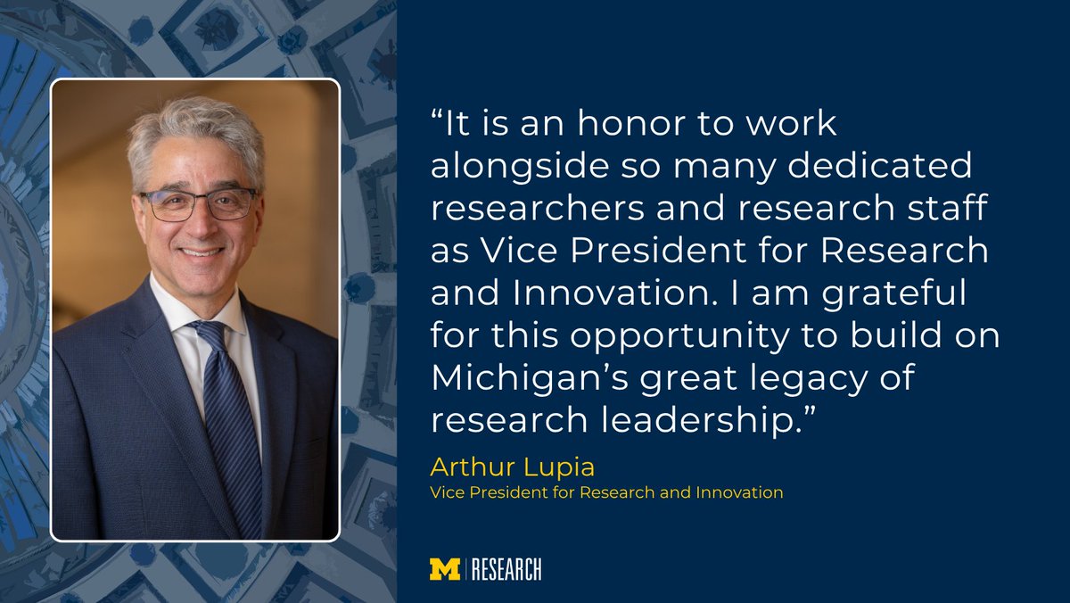 UMichResearch's tweet image. .@ArthurLupia – a distinguished researcher, educator and administrator whose career has included federal government roles in two U.S. presidential administrations – has been appointed to become @UMich’s next vice president for research and innovation. myumi.ch/5kqrA