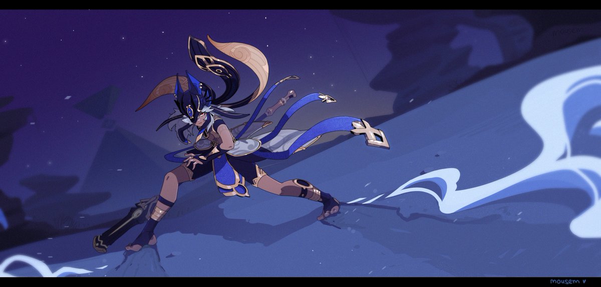 mmousemmm's tweet image. A veeeery old piece I made for a Cyno fanart contest. It won the Audience Choice Award. #GenshinImpact #Cyno
