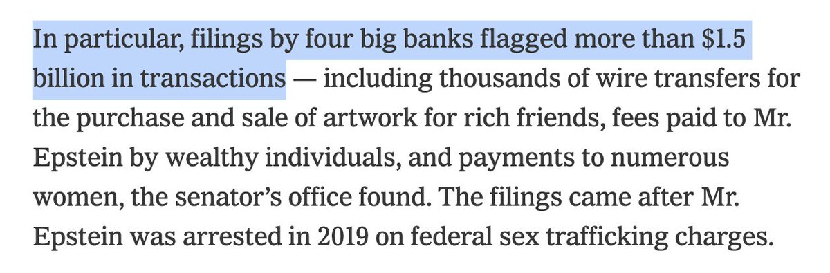 esaagar's tweet image. Ron Wyden, who has worked the Epstein case for 3 years, says that the government is sitting on secret bank filings showing some 1.5 billion in suspicious wire transfers by Epstein involving some of the most powerful people in the world
How about we release those?