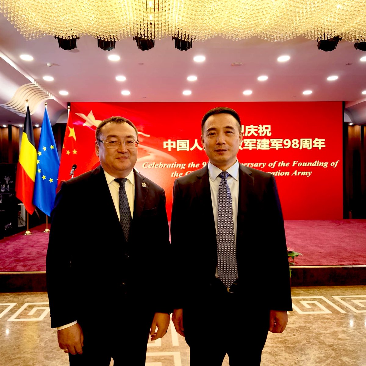 kgembassybe's tweet image. Ambassador Aidit Erkin was pleased to attend the reception on the occasion of the 98th Anniversary of the Founding of the Chinese People’s Liberation Army, co-hosted by the Mission of China to the EU & the Embassy of China in Belgium.
