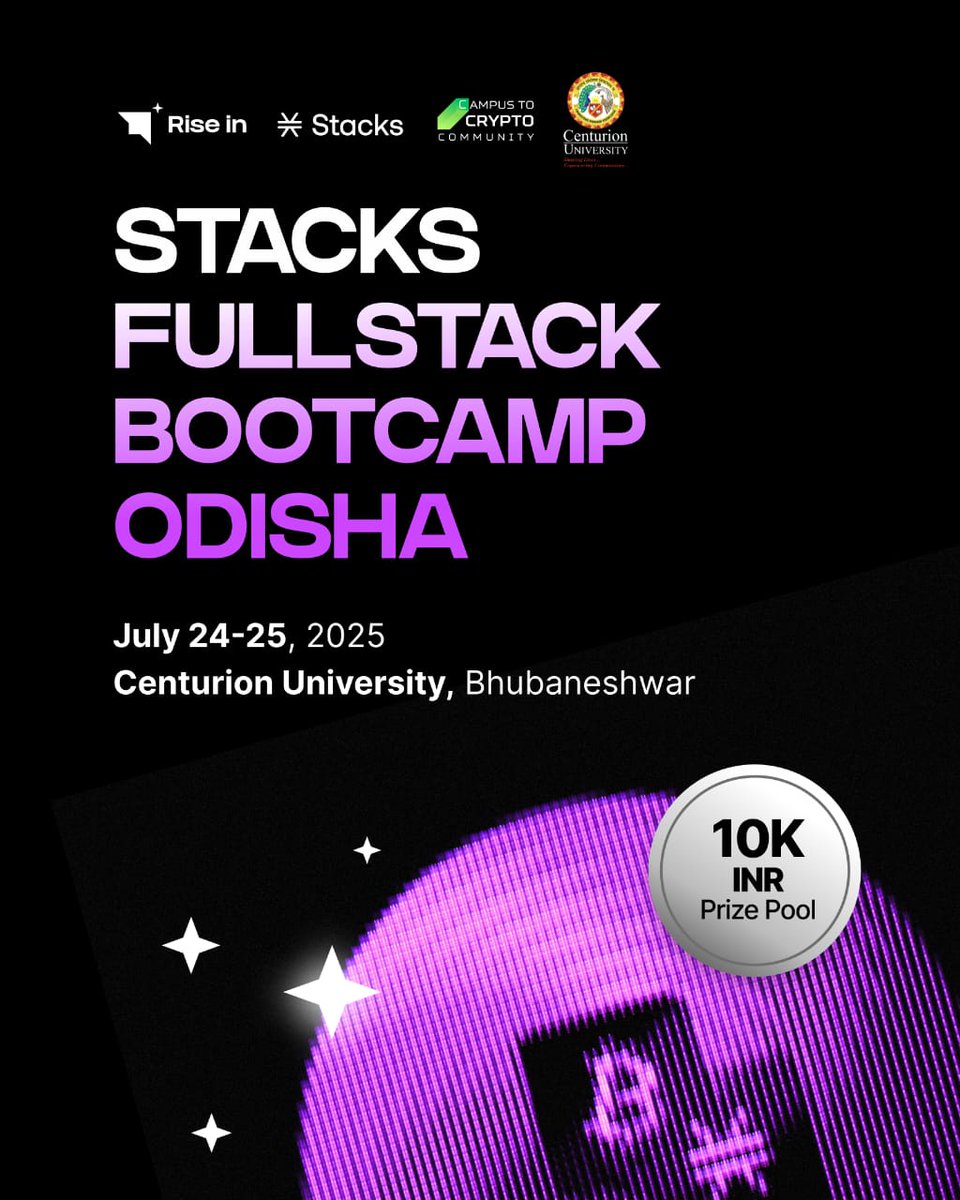 campustocrypto's tweet photo. 🚨 ANNOUNCEMENT TIME! 🚨
We're bringing the Stacks Blockchain Bootcamp to CUTM Bhubaneswar – powered by Rise In x Campus to Crypto!
This is your shot to build real dApps on Bitcoin – and it’s completely FREE! 💥👇
🔗 https://t.co/qlBY70GZy3 https://t.co/TwatylNY30