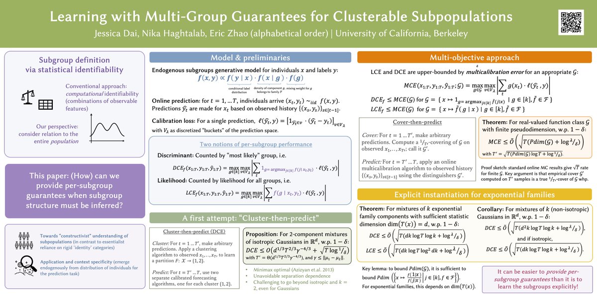 nhaghtal's tweet image. For systems that make predictions about individuals, there's growing interest in ensuring performance for all relevant subpopulations.
But who are these subpopulations? And how can we provide guarantees without knowing them in advance?
Come see our #ICML2025 poster at 11AM today…