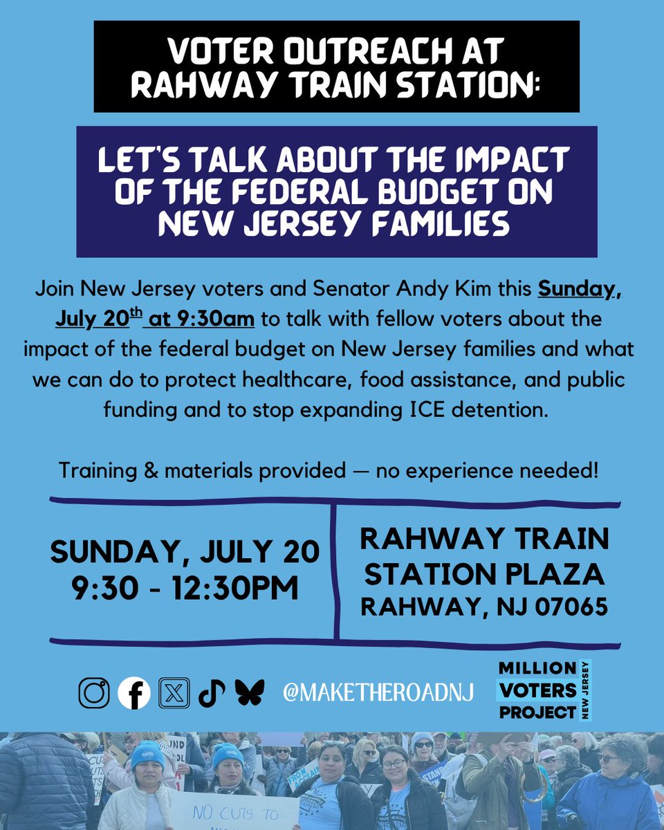MaketheRoadNJ's tweet image. New Jersey families are being left behind. It’s time to fight back. Together.
The federal cuts will hit working-class & immigrant families the hardest. We’re organizing across the state to stop the cuts & demand real solutions.
Sign up here: secure.everyaction.com/u9VtHWBJW0i3Kp…