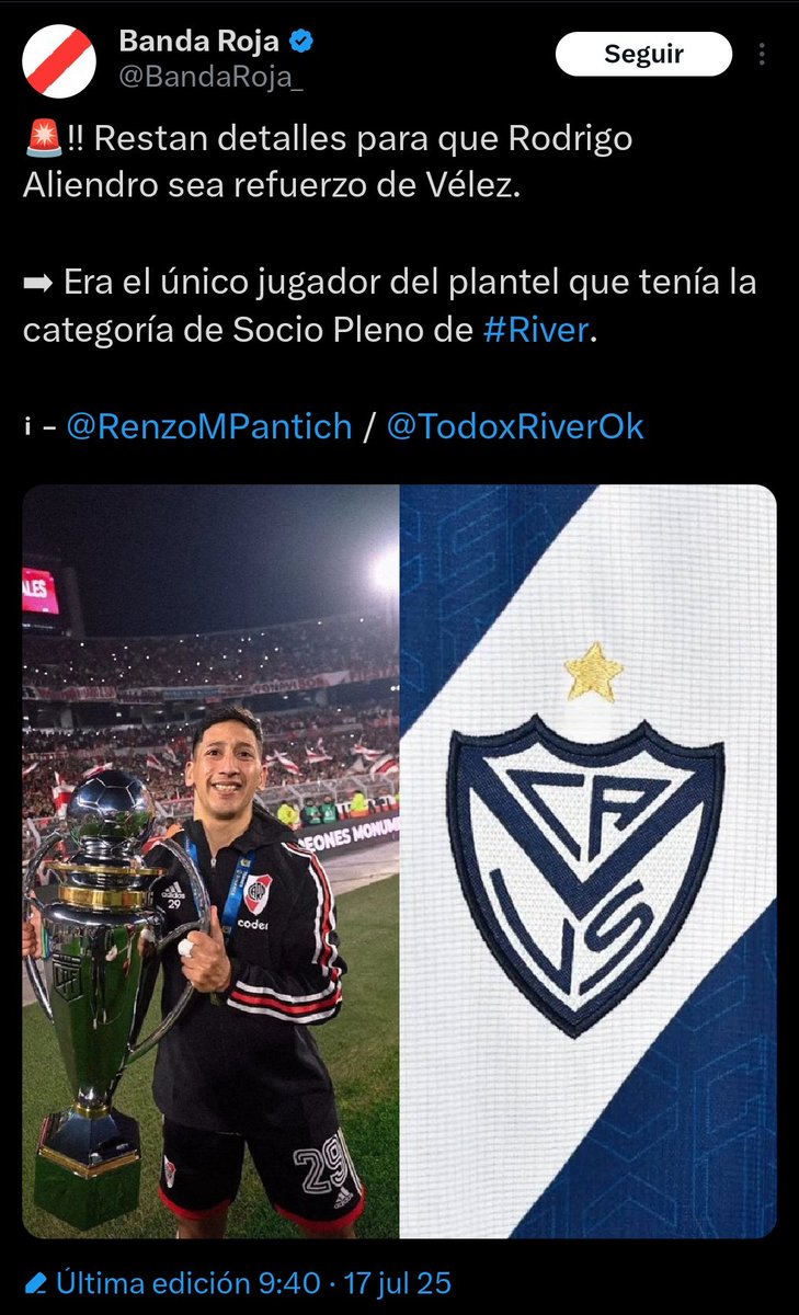 Lanquini6's tweet photo. Me bardearon por pedir a Richard Ríos para River (ya sabia que era imposible, pero me hubiese encantado que se ponga la banda) pero este tuitea pelotudeces y se le perdona...

Gracias Peti Aliendro por todo. https://t.co/fE5kbh8HEx