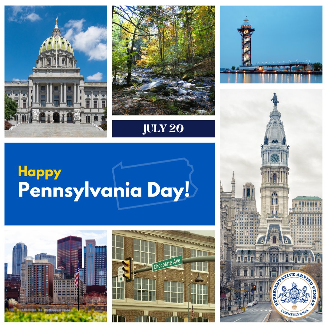 RepVenkat's tweet image. Today is National Pennsylvania Day when we remember and celebrate the vital role our Commonwealth has played in the history of our nation. We truly are the Keystone State.