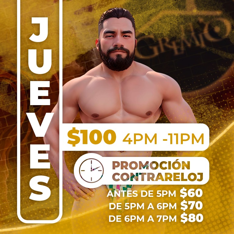 gremioslp's tweet image. #JuevesDeTentación en @gremioslp recuerda nuestro nuevo horario de martes a jueves de 4 PM a 11 PM con
SUPER PROMOCION en CUOTA DE RECUPERACION
ANTES DE LAS 5 PM $60
Antes de las 6 PM $70
ANTES DE LAS 7 PM $80
7 PM a 11 PM $100
#CrusingSLP #GaySLP