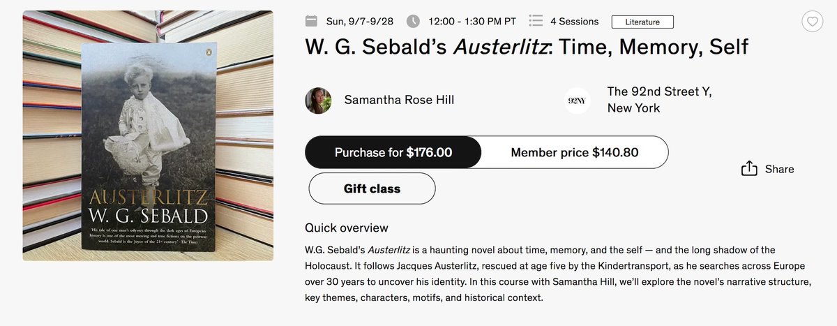 Samantharhill's tweet image. Read W.G. Sebald's Austerlitz with me this fall @Roundtable_92NY !