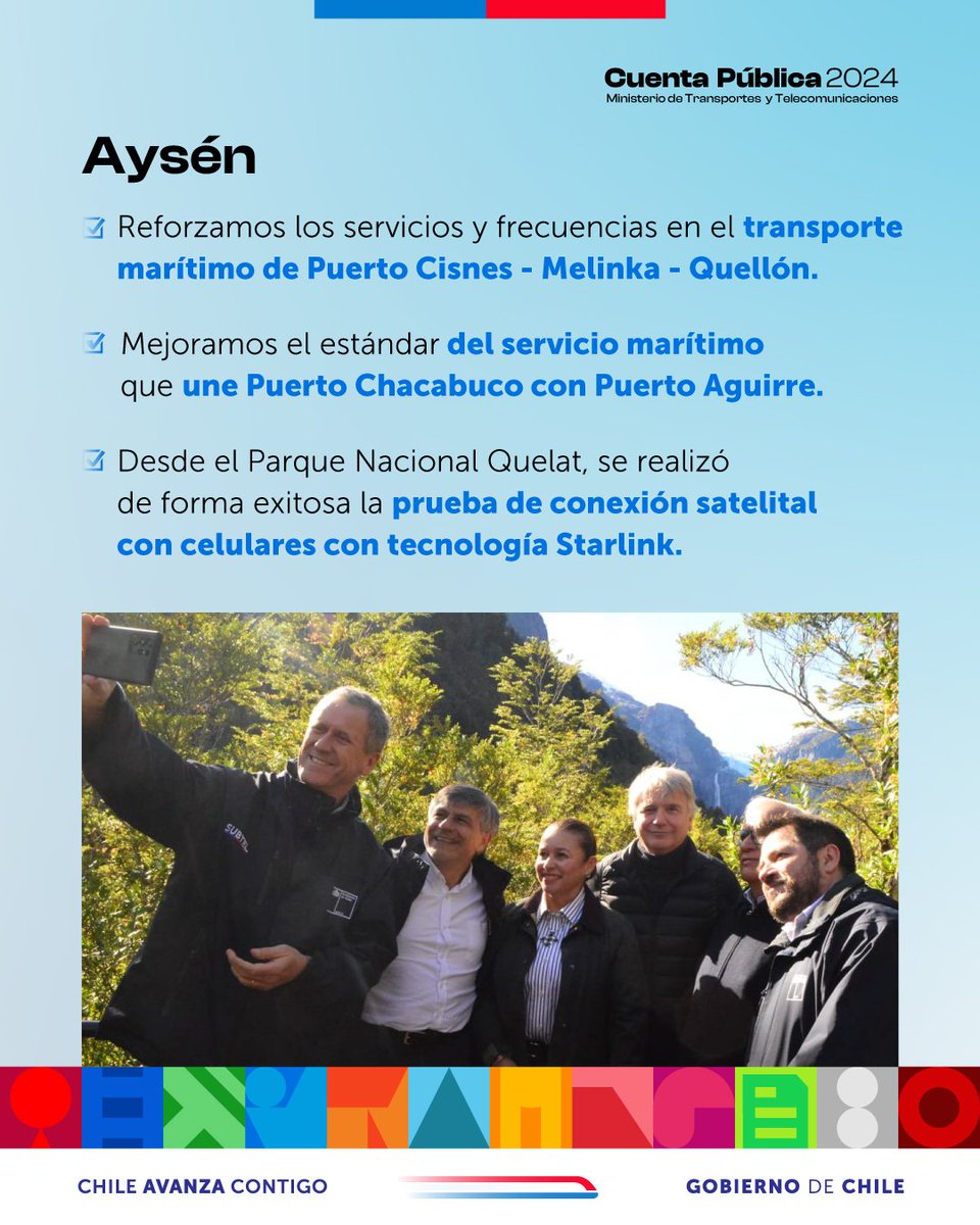 MTTAysen's tweet image. #CuentaPúblicaMTT
📍Aysén

Acá te mostramos algunos de los logros más destacados de la región.

Con inauguración de nuevos subsidios y mejoramientos de servicios ya existentes.
En lo digital avanzamos en conexión satelital en el Queulat y #ÚltimaMilla

#ChileMejorConectado ✅️