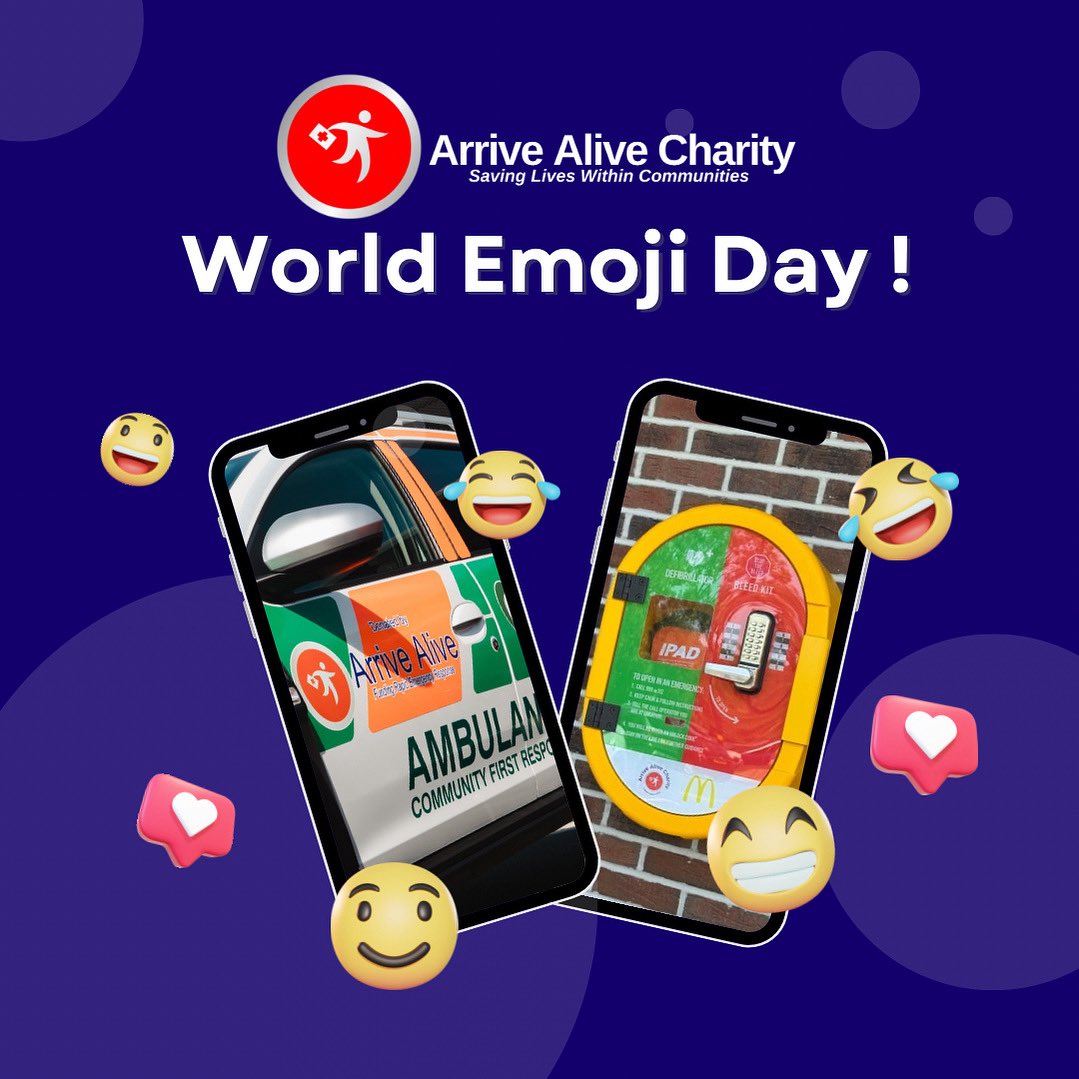 🌍🚑 World Emoji Day 🚑🌍

Emojis say a lot and so does lifesaving action.
Arrive Alive Charity funds emergency vehicles that help save lives within communities following a 999 call.

This #WorldEmojiDay, show your support with your favourite emoji
#ArriveAliveCharity