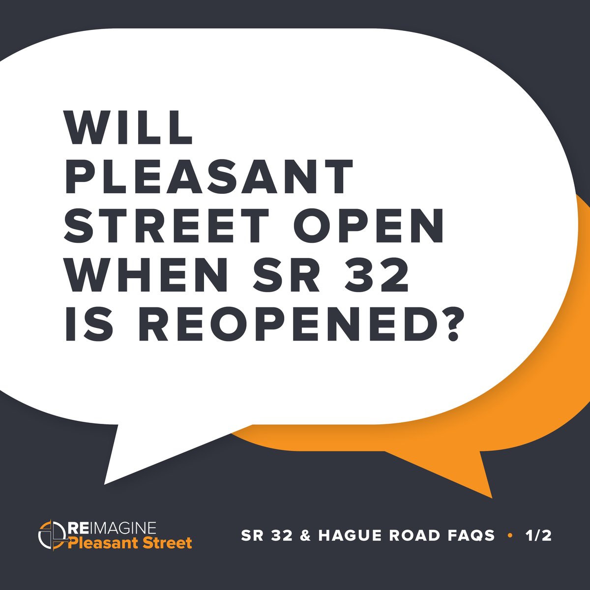 reimagineplsnt's tweet image. Another question we’ve received is if Pleasant Street will open when construction is finished at SR 32. We’ve answered that and other questions related to the closure on our FAQ page. reimaginepleasantst.com/faqs
