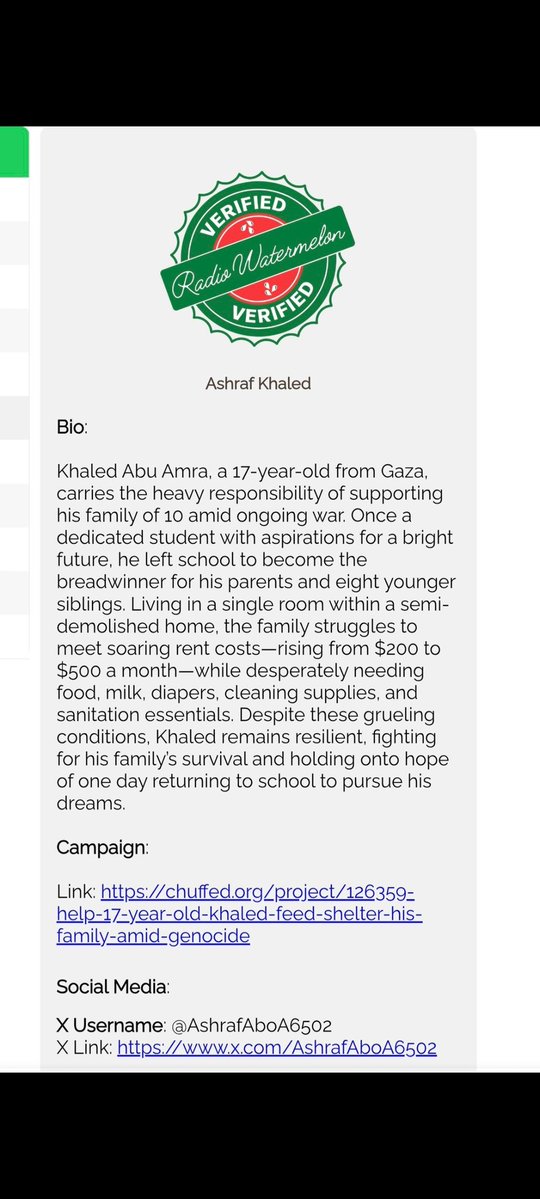 AshrafAboA6502's tweet image. My friends, we in Gaza are living in madness. Prices are unimaginable. A kilo of flour today is approximately $30. A kilo of rice is $27. A kilo of sugar is $150. Baby formula is $50. One pack of Pampers is four. We are dying of hunger
.chuffed.org/project/126359