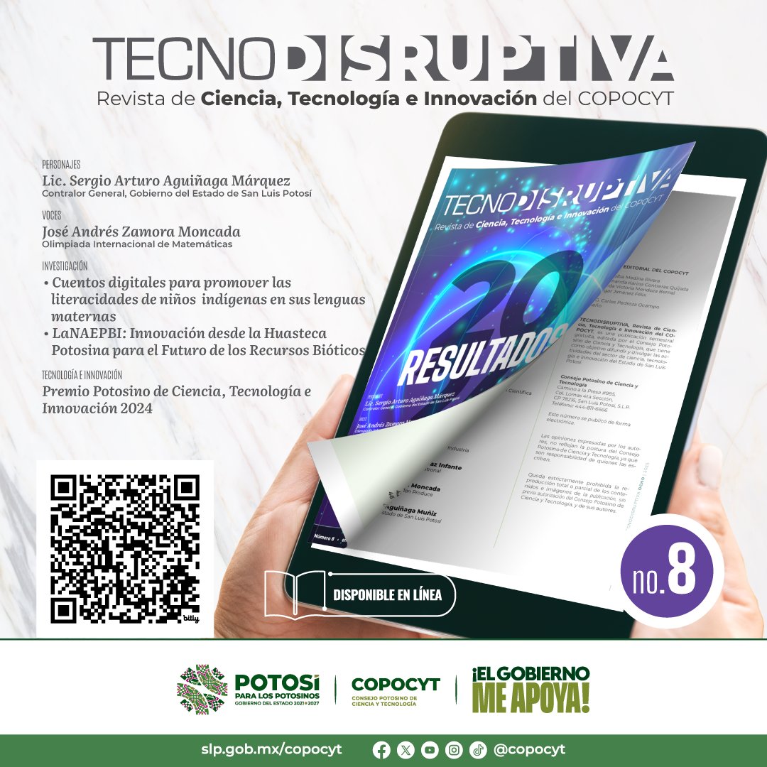 COPOCYT's tweet image. El Consejo Potosino de Ciencia y Tecnología presenta la 8a. Edición de su revista electrónica semestral #TECNODISRUPTIVA
Descárgala en:
drive.google.com/file/d/1PomTd-…
