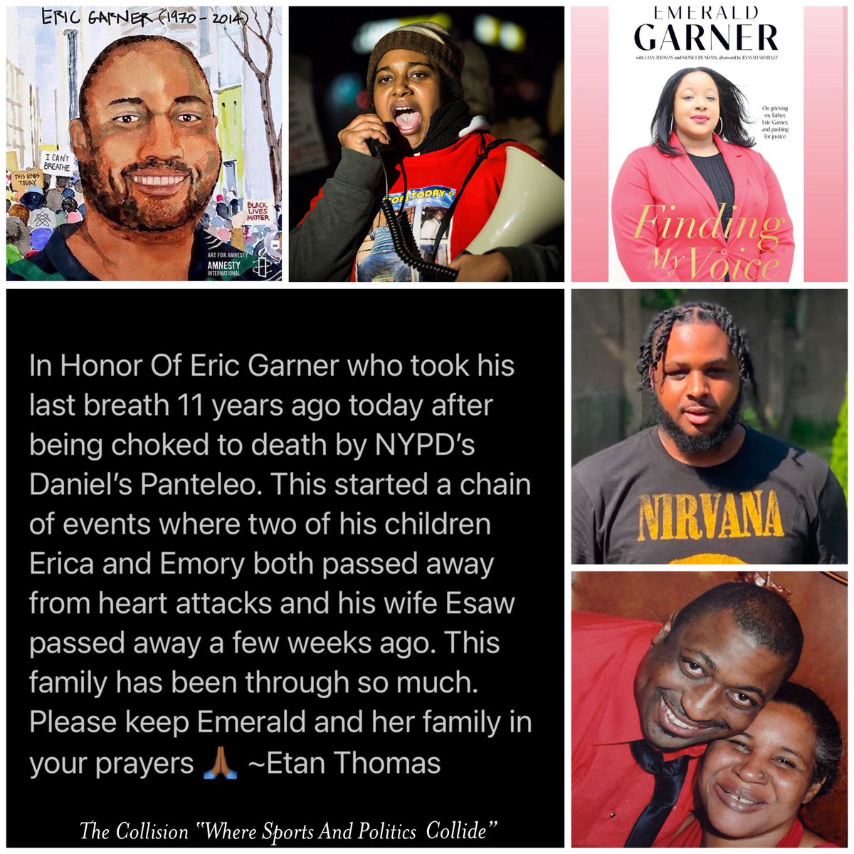 etanthomas36's tweet photo. 11 yrs ago today #EricGarner was killed by an NYPD officer using a prohibited chokehold during an arrest in 2014. The officer, Daniel Pantaleo, was not charged with a federal crime in connection with Garner's death. Eric Garner's last words were, "I can't breathe”
#NeverForget https://t.co/FbA0JNLIqz