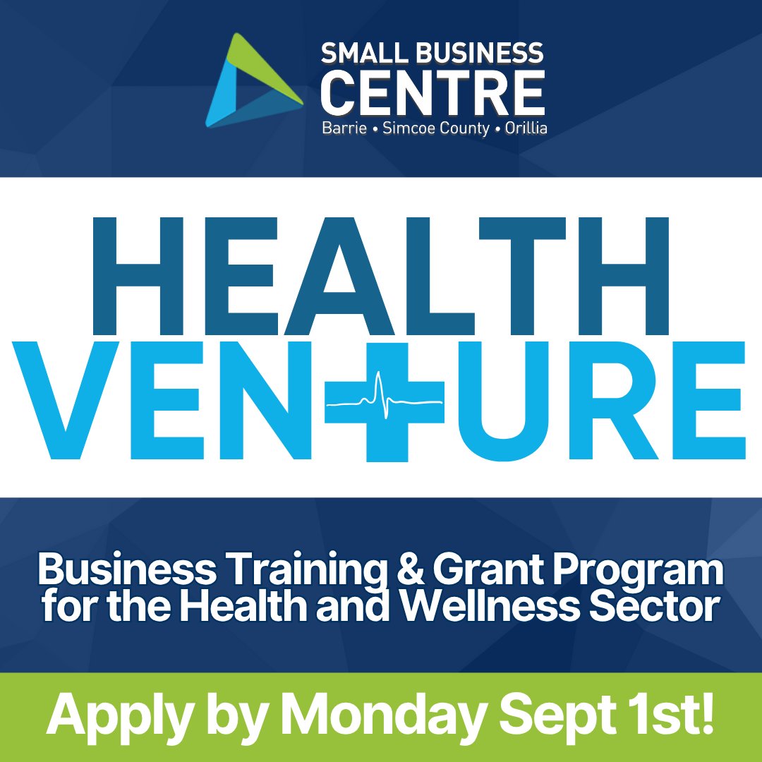 Small Business Centre (@sbcbarrie) on Twitter photo Applications are open for HEALTH VENTURE!
Designed to support paramedical #entrepreneur and health-focused #SmallBusiness, Health Venture offers the tools, free training, and $5000 micro-#grant #funding opportunity to help you thrive.
Email smallbusiness@barrie.ca for more info! Applications are open for HEALTH VENTURE!
Designed to support paramedical #entrepreneur and health-focused #SmallBusiness, Health Venture offers the tools, free training, and $5000 micro-#grant #funding opportunity to help you thrive.
Email smallbusiness@barrie.ca for more info!