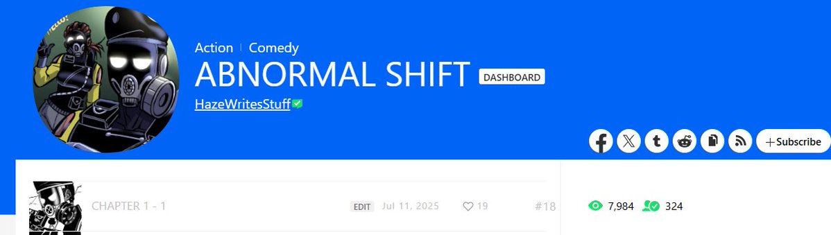 HazeWritesStuff's tweet image. Abnormal Shift is now over 320 subs on Webtoons! Thanks everyone who has checked out the webcomic, we're glad you love the story of this two lowly guards!