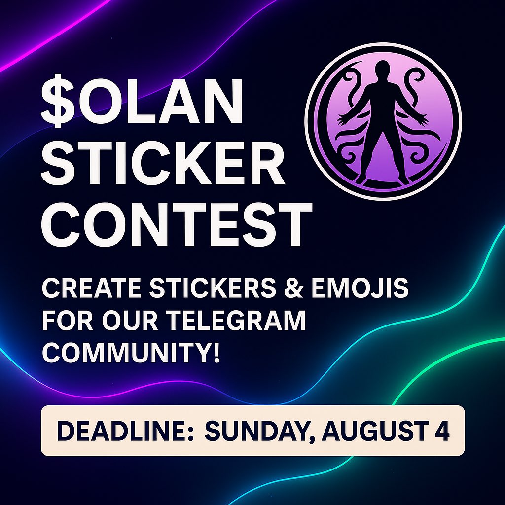 Neur0lan's tweet image. 🎉 NEW $OLAN COMMUNITY CONTEST IS LIVE! 🎨🔥
This time, we’ve got a new mission for the creatives out there 👇
Design stickers and emojis for the $OLAN Telegram community!
🧠 Theme: OLAN vibes
💰 Prizes:
🥇 $20 in SOL
🥈 $10 in SOL
🥉 $10 in SOL
📥 Best creations will be…