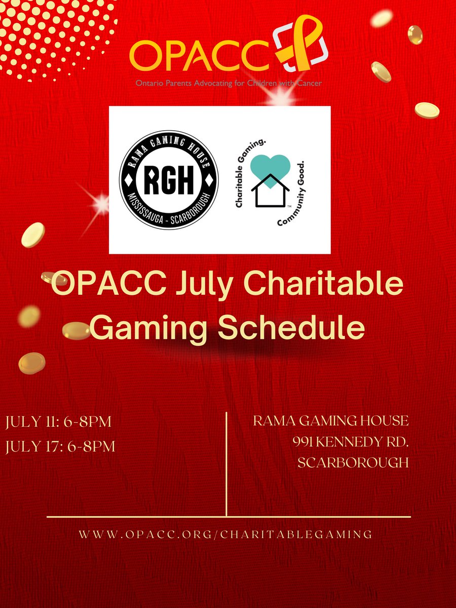 OPACC (@opaccorg) on Twitter photo OPACC volunteers will be at the <a href="/RamaGamingHouse/">Rama Gaming House</a>
in #Scarborough today from 6-8PM for our #charitablegaming event to raise funds for our Toronto #childhoodcancer families. More #volunteers needed (aged 19+)! opacc.org/charitablegami… OPACC volunteers will be at the <a href="/RamaGamingHouse/">Rama Gaming House</a>
in #Scarborough today from 6-8PM for our #charitablegaming event to raise funds for our Toronto #childhoodcancer families. More #volunteers needed (aged 19+)! opacc.org/charitablegami…