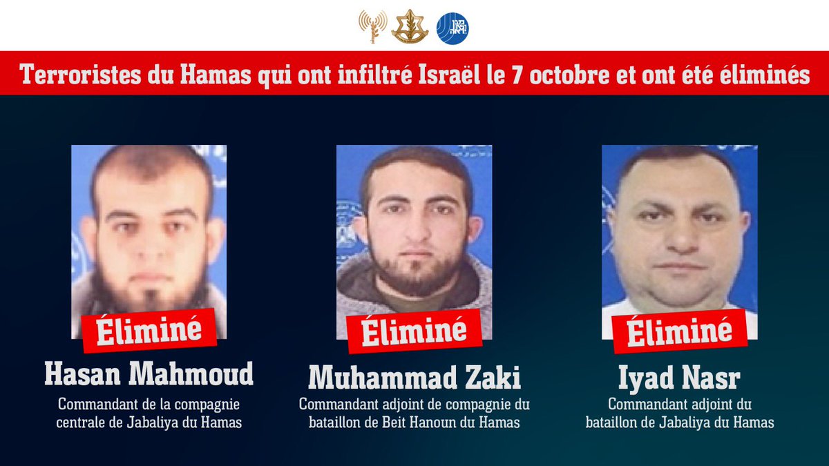 Tsahal_IDF's tweet image. 🔴 ÉLIMINÉS : Plusieurs terroristes ayant participé au massacre brutal du 7 octobre
Tsahal et le Shin Bet ont éliminé le terroriste Iyad Nasr, qui occupait le poste de commandant adjoint du bataillon de Jabaliya du Hamas et avait infiltré Israël lors du massacre brutal du 7…