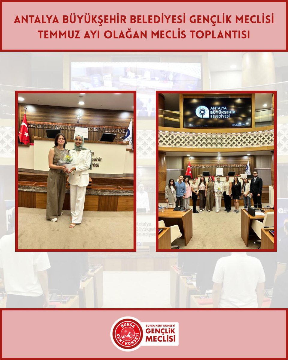 BursaGenclikMec's tweet photo. Bursa Kent Konseyi Gençlik Meclisi Başkanı Sudem Duran, Antalya Büyükşehir Belediyesi Gençlik Meclisi’nin Temmuz ayı Olağan Oturumu’na katılım sağladı. https://t.co/x2mPO3UiNg