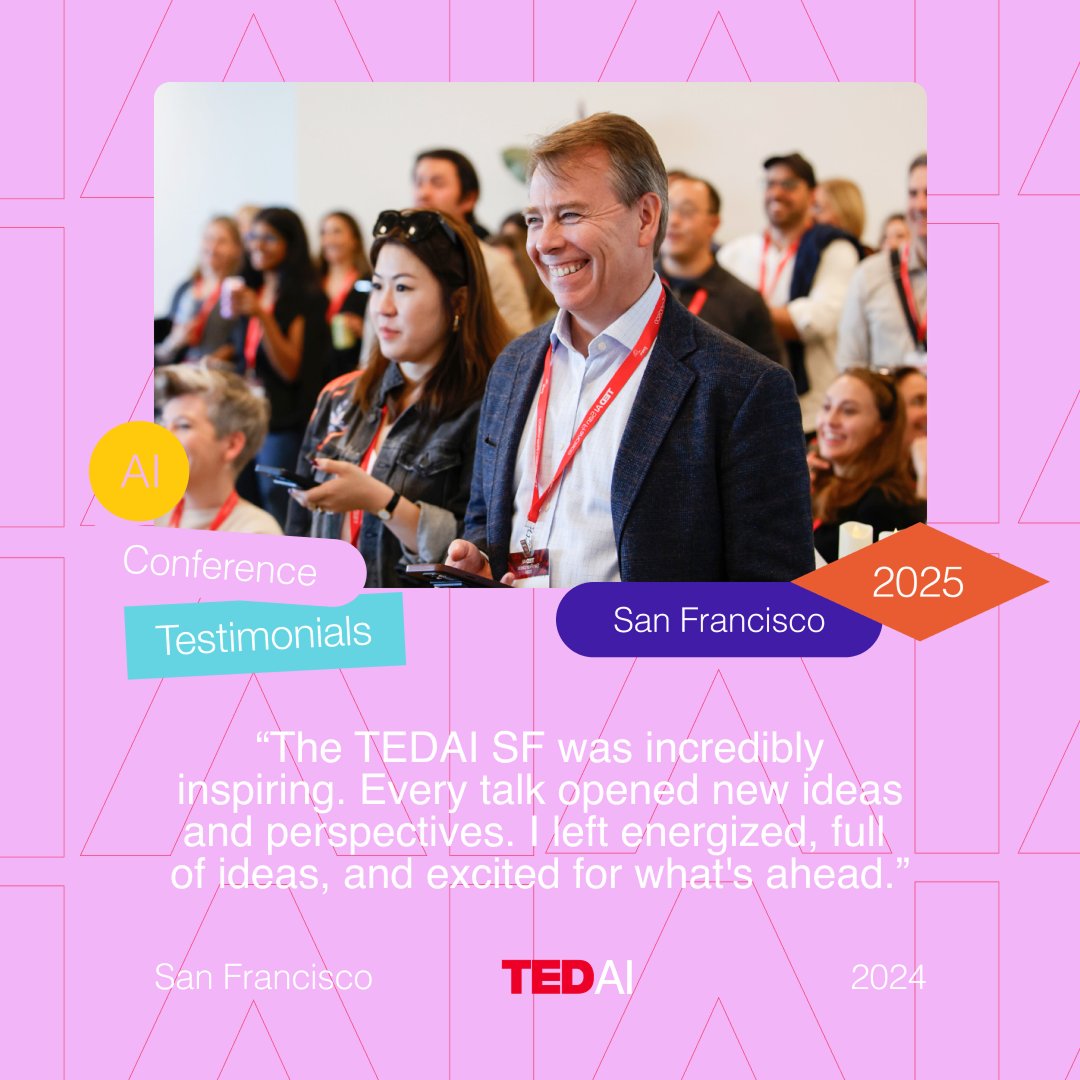 TEDAISF's tweet image. 🌟 WHAT ATTENDEES SAY ABOUT THEIR EXPERIENCE
The magic of TEDAI San Francisco isn’t just on stage — it’s in the conversations, the collisions, the shared moments of insight.
📅 October 21–22, 2025
📍 San Francisco
✅ lu.ma/tedaisanfranci…