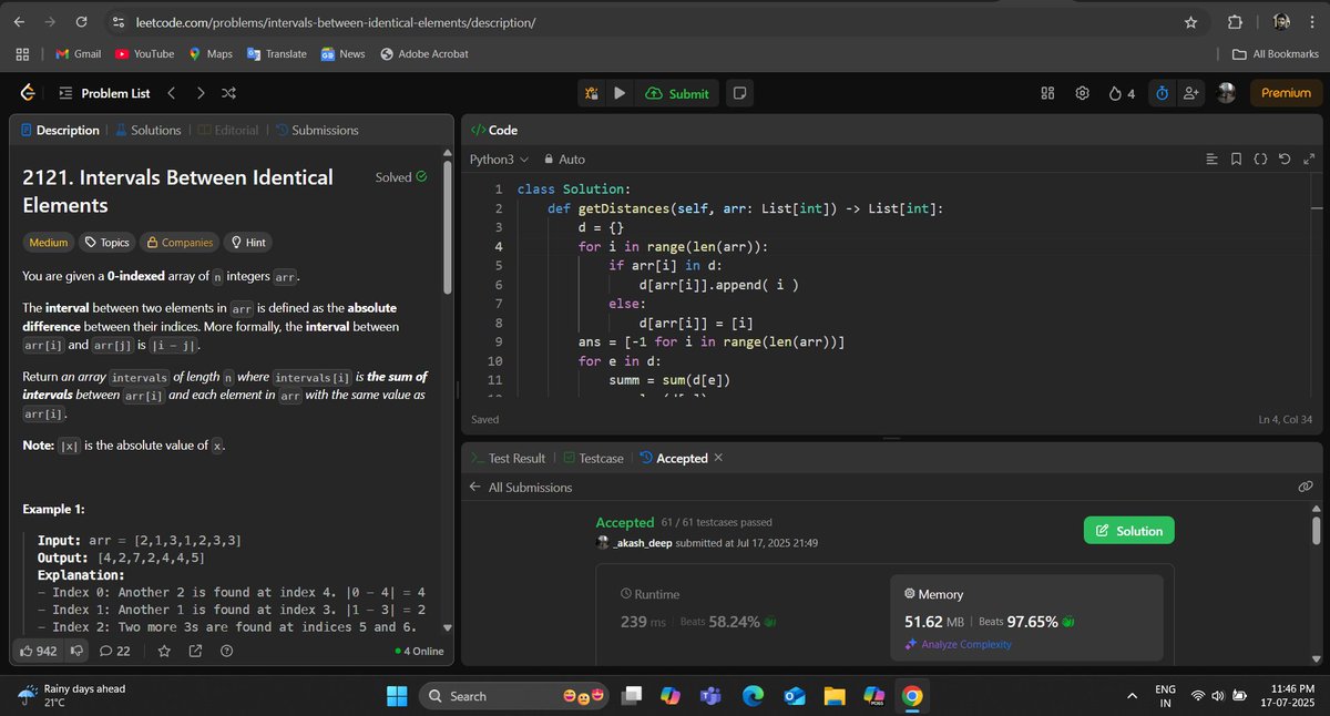 _deep_star's tweet photo. Hello All, I have completed #Day562 of #365DaysofCode Challenge with @scaler_official
Question: Intervals Between Identical Elements
discord link: https://t.co/KZjzYqsRFf
#letsconnect #scalerdiscordcommunity #codewithscaler #365daysofcodescaler #365DaysofCode https://t.co/vzk81PO9EG