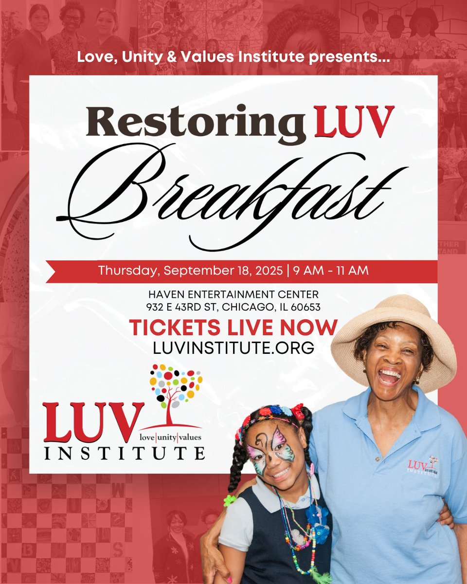 ❤️ You’re invited! ❤️

Join us Sept 18 for the Restoring LUV Breakfast—a heartwarming morning of purpose, connection &amp; community.

🕘 9–11 AM | 📍 Haven Entertainment Center
🎟️ Tickets available now — link in bio!

#RestoringLUV #LUVInstitute #SupportYouth
