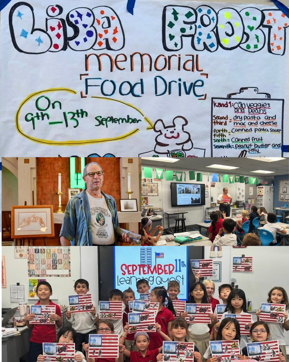 In 2024, St. John’s Episcopal School students honored Lisa Frost (’93), a Flight 175 passenger on 9/11, with the first memorial food drive. Inspired by her commitment to service, they turned remembrance into action—a beautiful tribute to her legacy❤️. #911Day #NeverForget