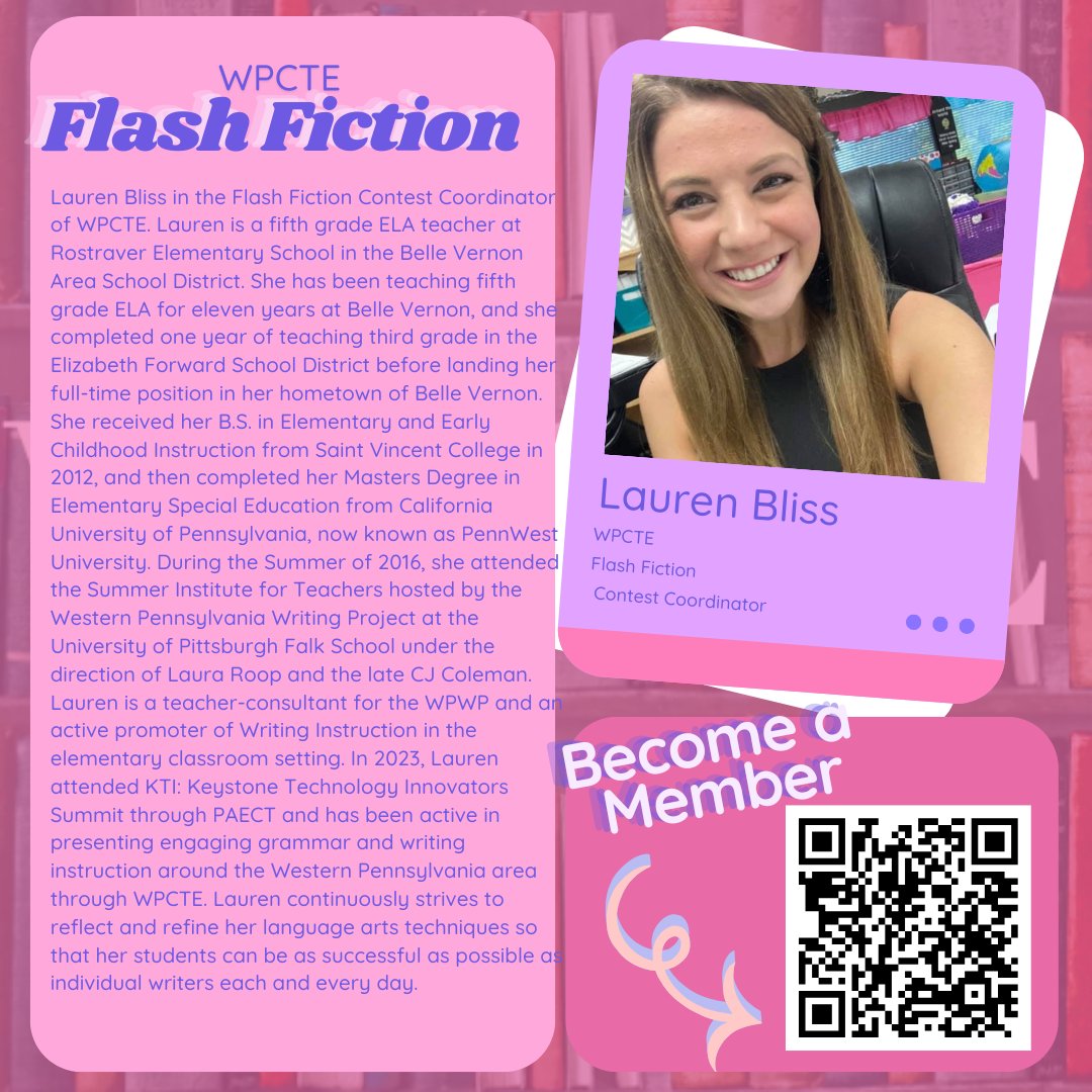 We are excited to announce some new additions to our leadership team! Welcome, Lauren Bliss, our Flash Fiction Contest Coordinator!

Our 2025 contest is open,  submissions will be closing on October 27, 2025. 

sites.google.com/view/wpcte/fla…