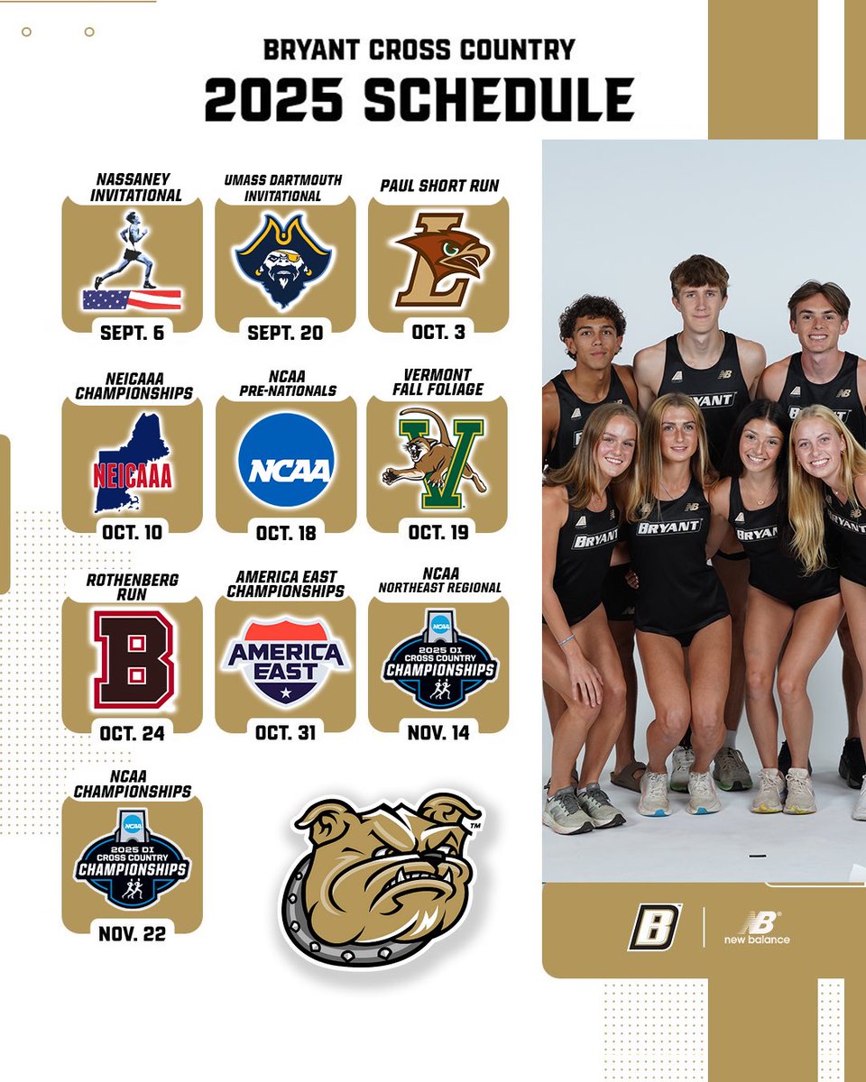 Bryant’s director of cross country/track and field Mitchell Switzer and head cross country coach Maggie Fox have announced the cross country schedule for the 2025 season 🗓️