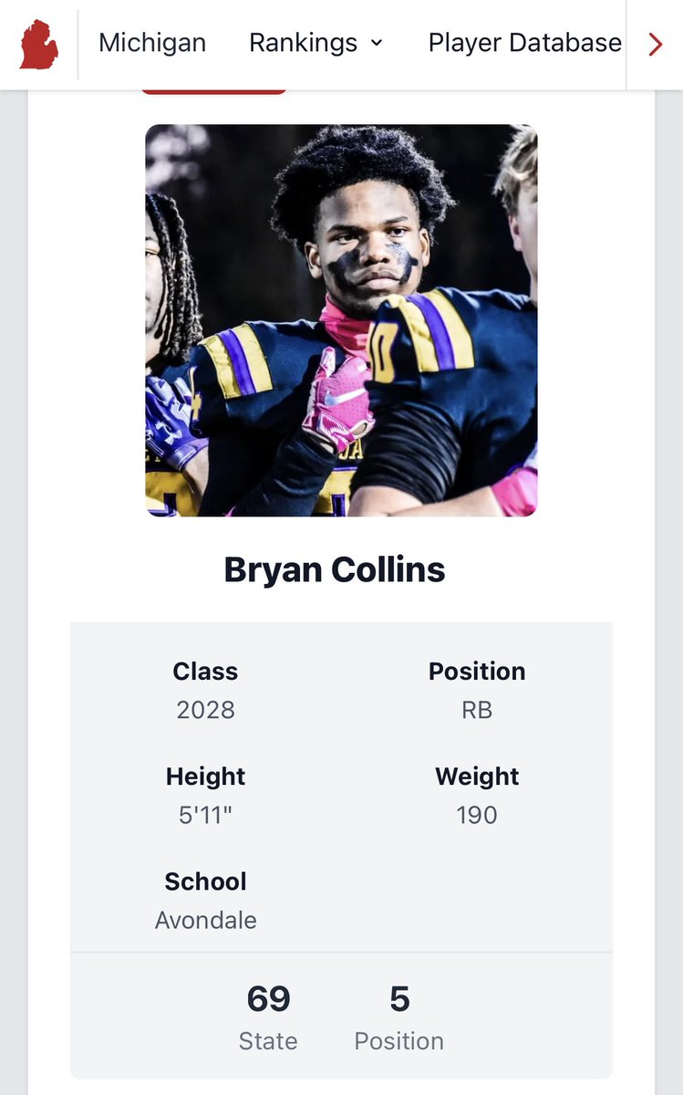 BryanCollins_1's tweet image. Blessed to be ranked 69th in the state and 5th at my position of Class of 2028 by PrepZone. Grateful for the recognition just gonna keep working and staying focused. #PrepZone #StayHumble @alex_pallone @PrepRedzoneMI @MIexposure @MichFBFrenzy @TheD_Zone