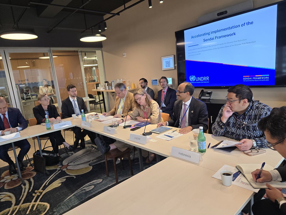 UNDRR_NY's tweet photo. Today, the GOF on #DRR met at Ambassadorial level to reaffirm political leadership on disaster risk reduction.
Member States stressed the urgency of scaled-up investment, inclusive resilience, and DRR integration across agendas.
@HeadUNDRR briefed on strategic priorities. https://t.co/ZIVd9aeQlf