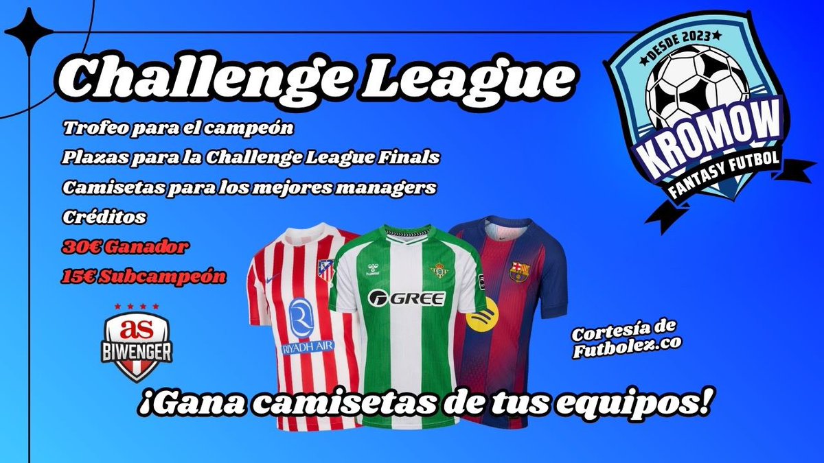 Kromow (@kromowfutbol) on Twitter photo 💣 KROMOW CHALLENGE LEAGUE💣
🙃Tengo el placer de anunciar mi primera liga oficial en <a href="/biwenger/">Biwenger Fantasy 🏆</a> . ¡Ya está activa y ya puedes unirte!
👉🏼Macroliga abierta con Premios y Acceso al mejor playoff Fantasy de la historia.
👇🏼Link, premios y más info a continuación 💣 KROMOW CHALLENGE LEAGUE💣
🙃Tengo el placer de anunciar mi primera liga oficial en <a href="/biwenger/">Biwenger Fantasy 🏆</a> . ¡Ya está activa y ya puedes unirte!
👉🏼Macroliga abierta con Premios y Acceso al mejor playoff Fantasy de la historia.
👇🏼Link, premios y más info a continuación